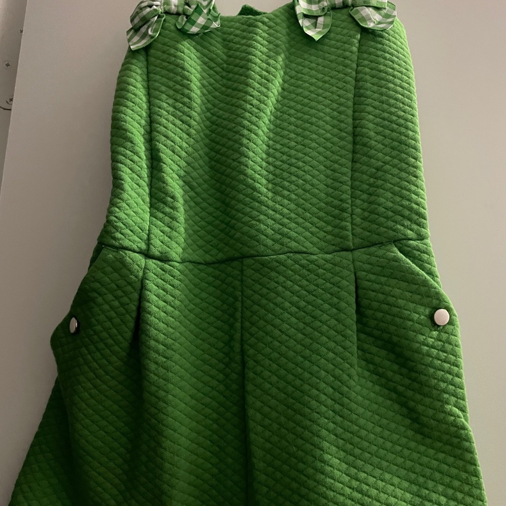 Janie and Jack Bright Green Quilted One-Piece with Gingham Bow Straps